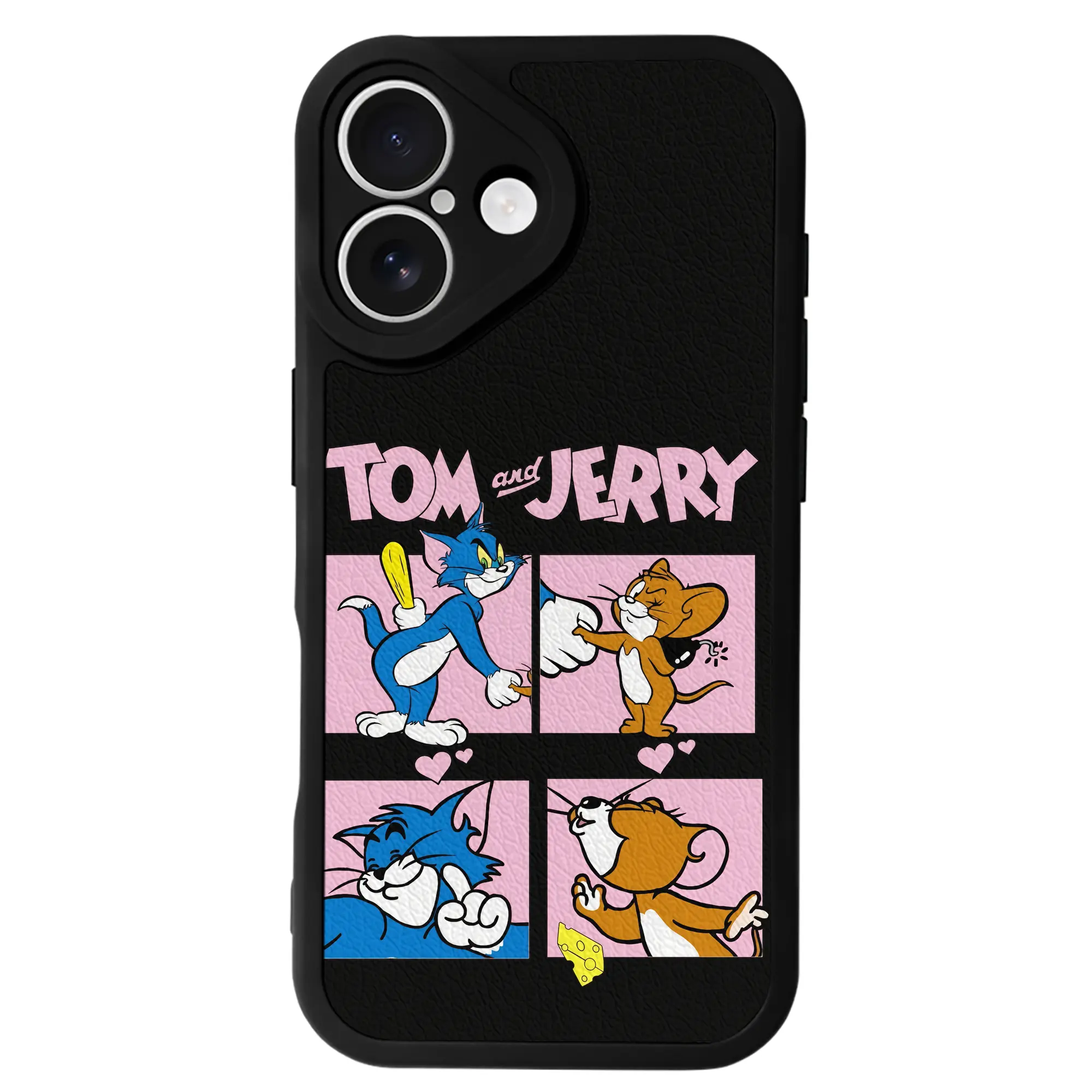 トムとジェリー グッズ トム - IPhone 16シリーズ対応 ・ シリコンスマホケース ・ レザー調 ・ 高精度フィット ・ 耐衝撃 ・ ワイヤレス充電対応 ・ 精密カット